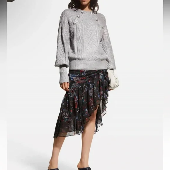 New Veronica Beard Grady Merino Wool Metallic silver Sweaters L
